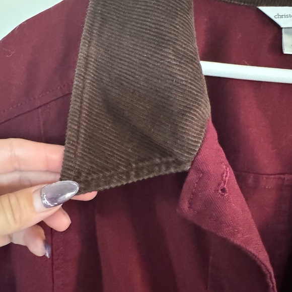 Christopher & Banks Maroon Jacket with Dark Brown corduroy Collar xl - Picture 6 of 12